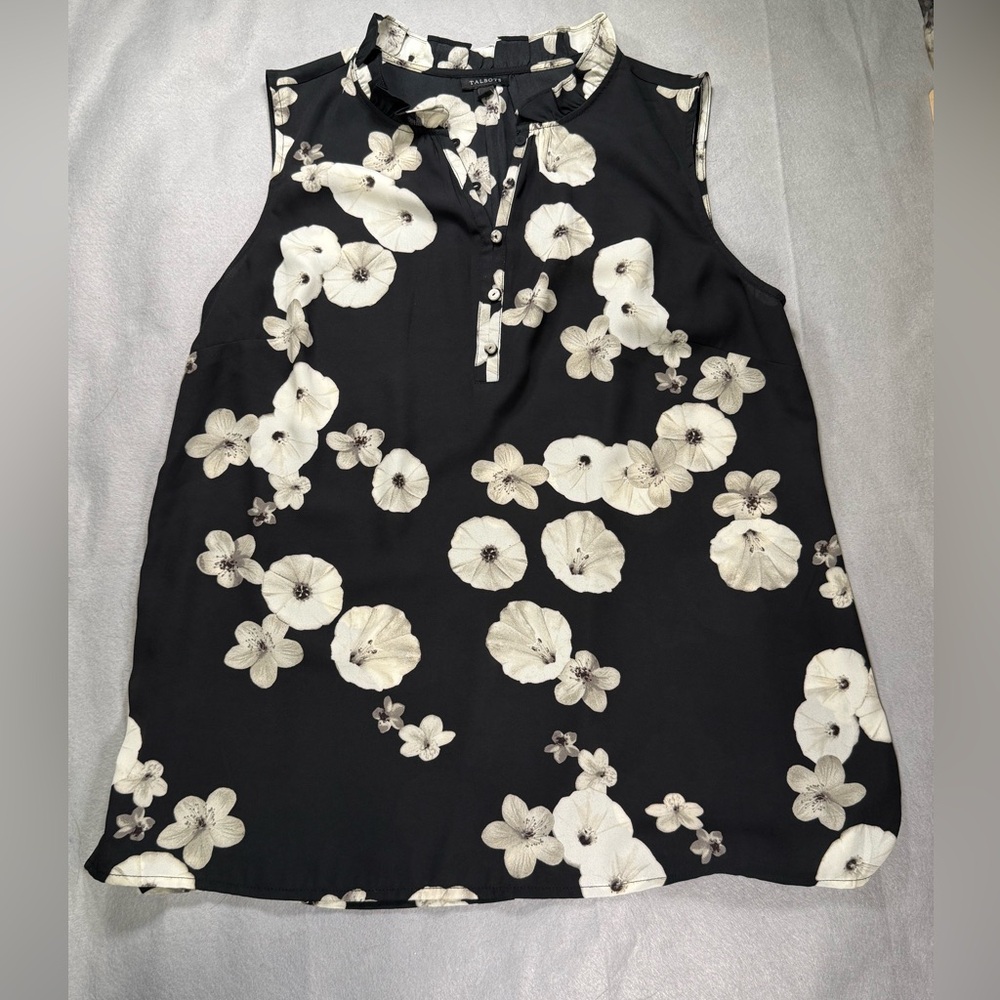 Talbots Ruffle Collar Sleeveless Button Up Floral Blouse